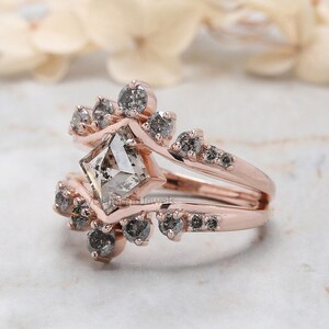 1.34 Ct Natural Kite Shape Salt And Pepper Diamond Ring 8.60 MM Kite Cut Diamond Ring 14K Solid Rose Gold Silver Engagement Ring QN195 image 2