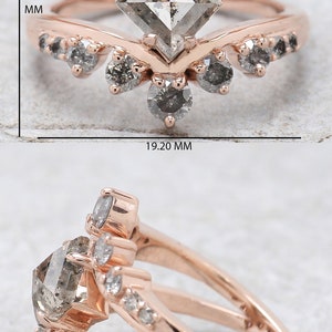 1.34 Ct Natural Kite Shape Salt And Pepper Diamond Ring 8.60 MM Kite Cut Diamond Ring 14K Solid Rose Gold Silver Engagement Ring QN195 zdjęcie 9