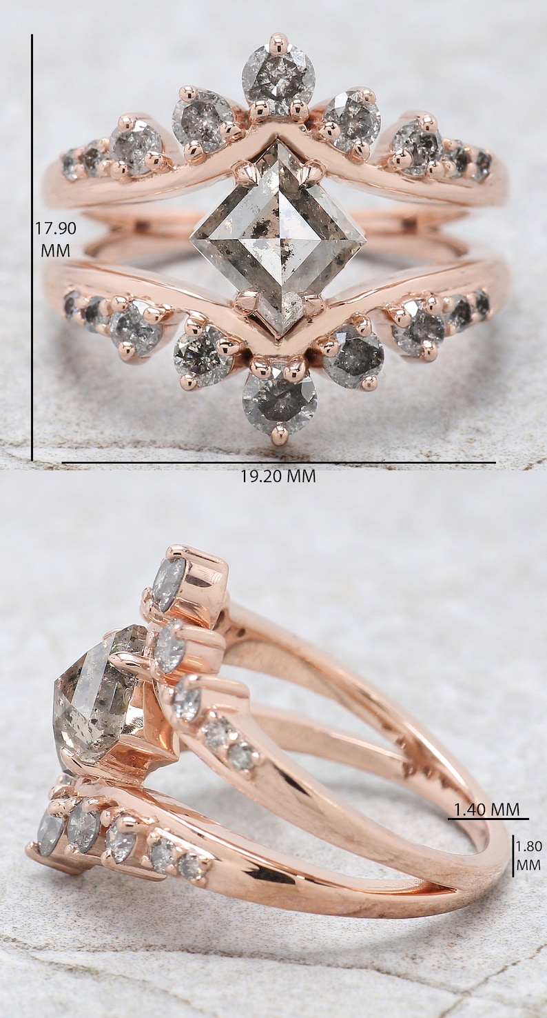 1.34 Ct Natural Kite Shape Salt And Pepper Diamond Ring 8.60 MM Kite Cut Diamond Ring 14K Solid Rose Gold Silver Engagement Ring QN195 image 9