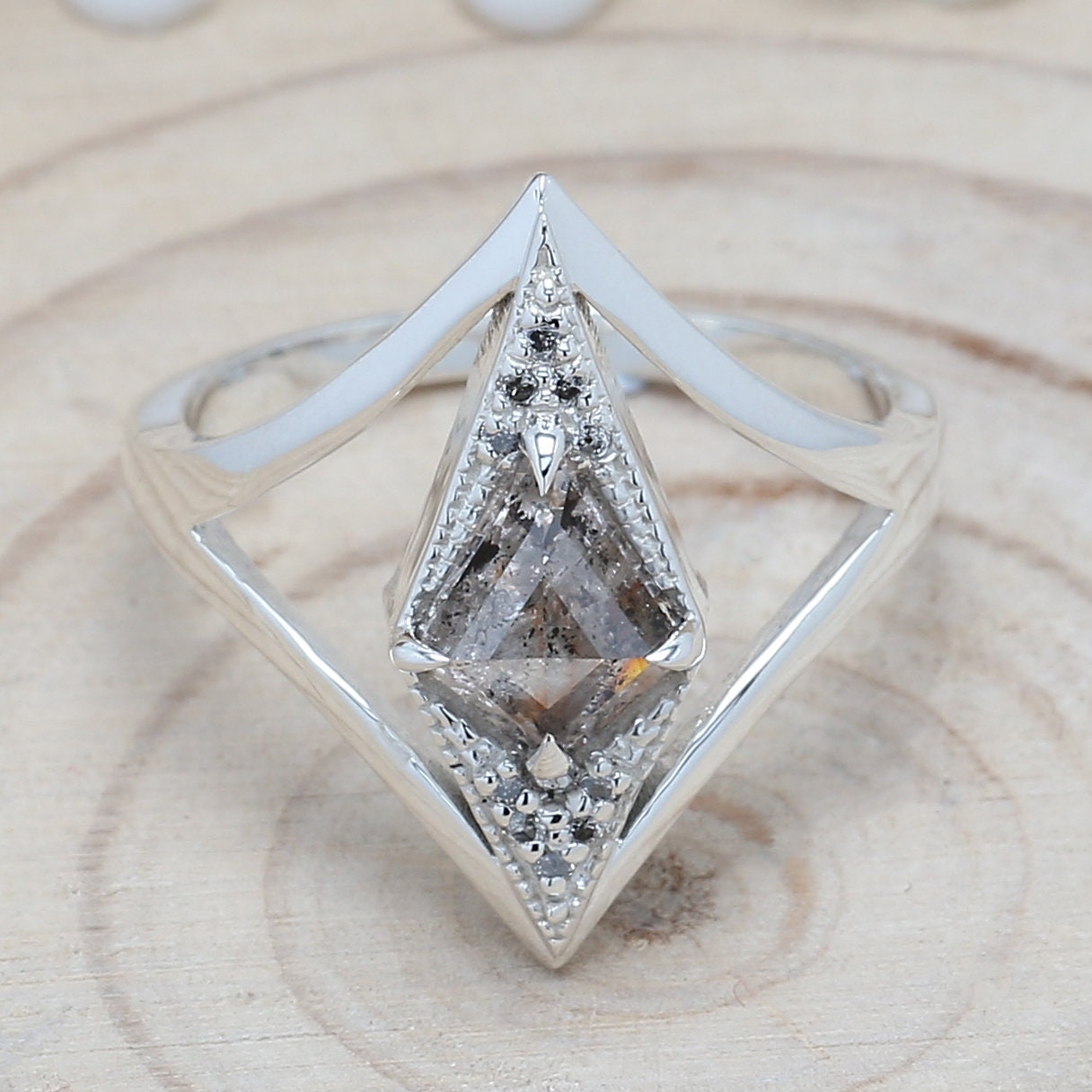 Salt And Pepper Kite Diamond 14K Solid Rose White Yellow Gold Etsy