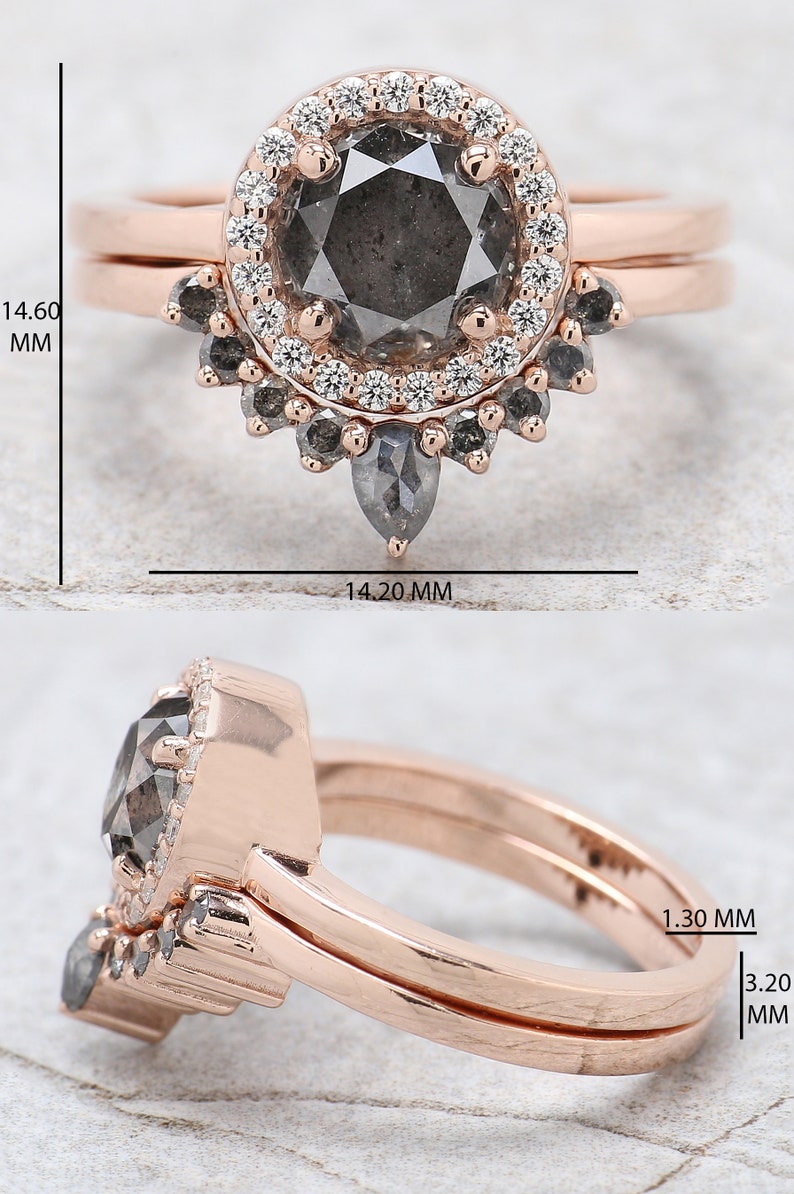 Round Cut Salt And Pepper Diamond Ring 1.69 Ct 7.20 MM Round Diamond Ring 14K Solid Rose Gold Silver Engagement Ring Gift For Her KDL9282 image 10