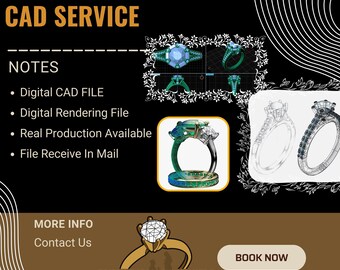 May include: A promotional image for Fancy Diamond Jewels, offering CAD service. The image features a black background with text and illustrations of rings. The text includes "Make Your Design With Us" and "CAD Service". The image also includes the text "Book Now".