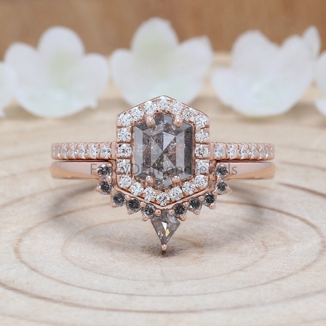 Salt and pepper hexagon diamond best sale ring