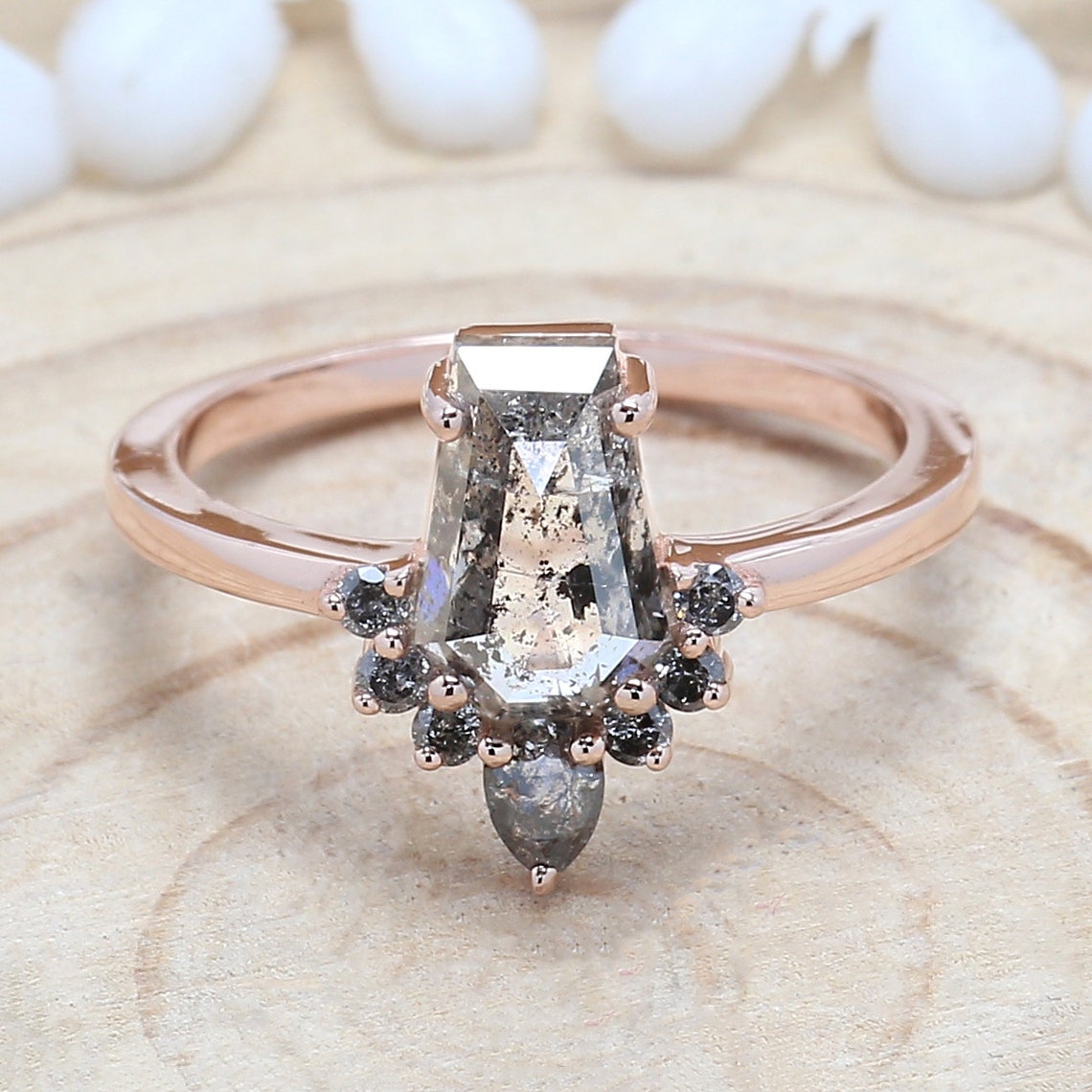 1.69 Ct Salt And Pepper Diamond Ring Coffin Diamond Ring Etsy