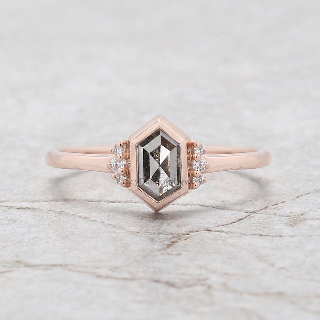 Hexagon Salt and Pepper Diamond Ring Salt and Pepper Hexagon Etsy