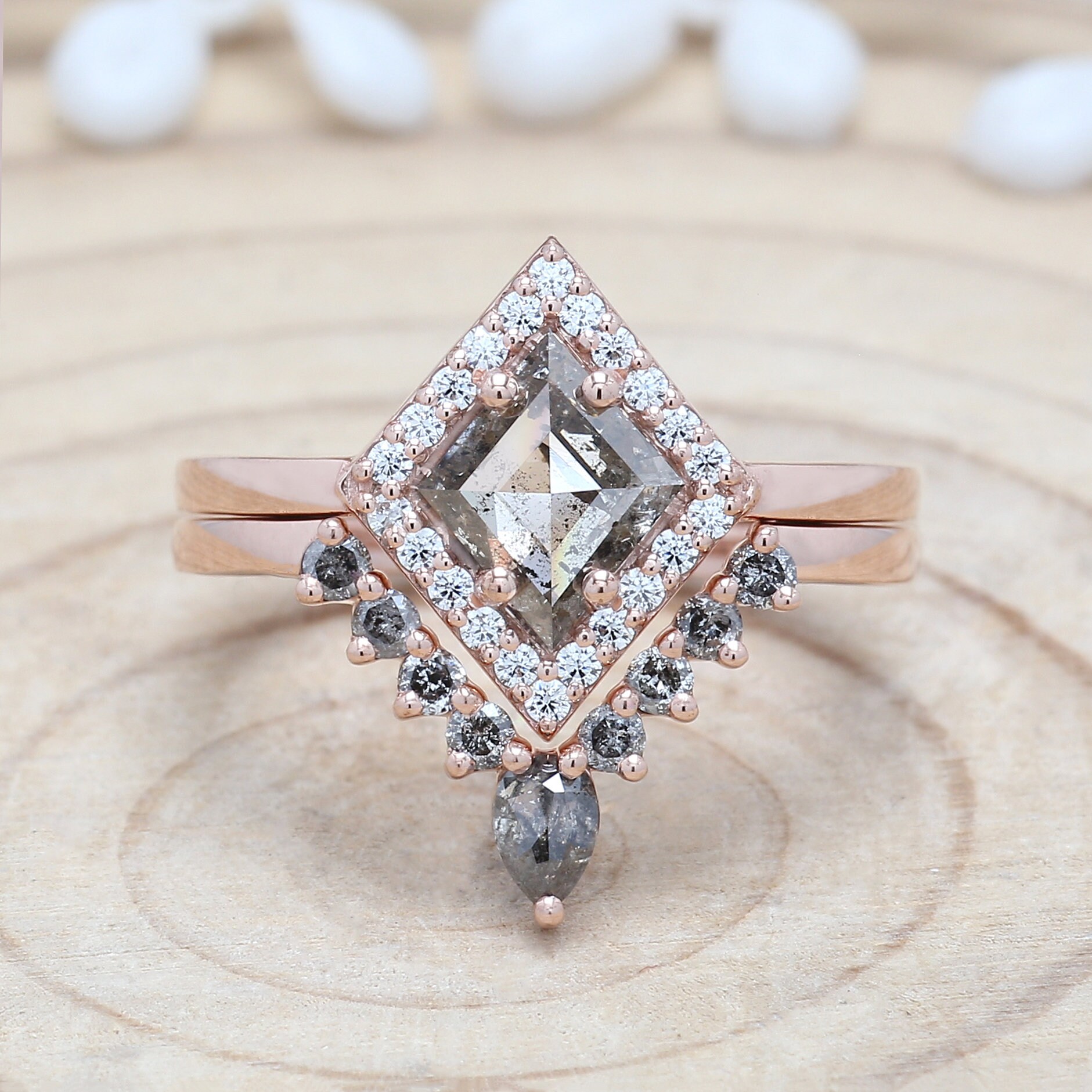 0.88 CT Salt And Pepper Ring Kite Diamond Ring Engagement Etsy