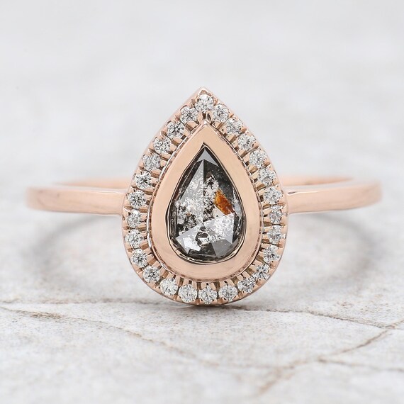 Pear Cut Salt And Pepper Diamond Ring Ct MM Pear Diamond Ring 14K  Solid Rose Gold Silver Engagement Pear Ring Gift For Her QN8743