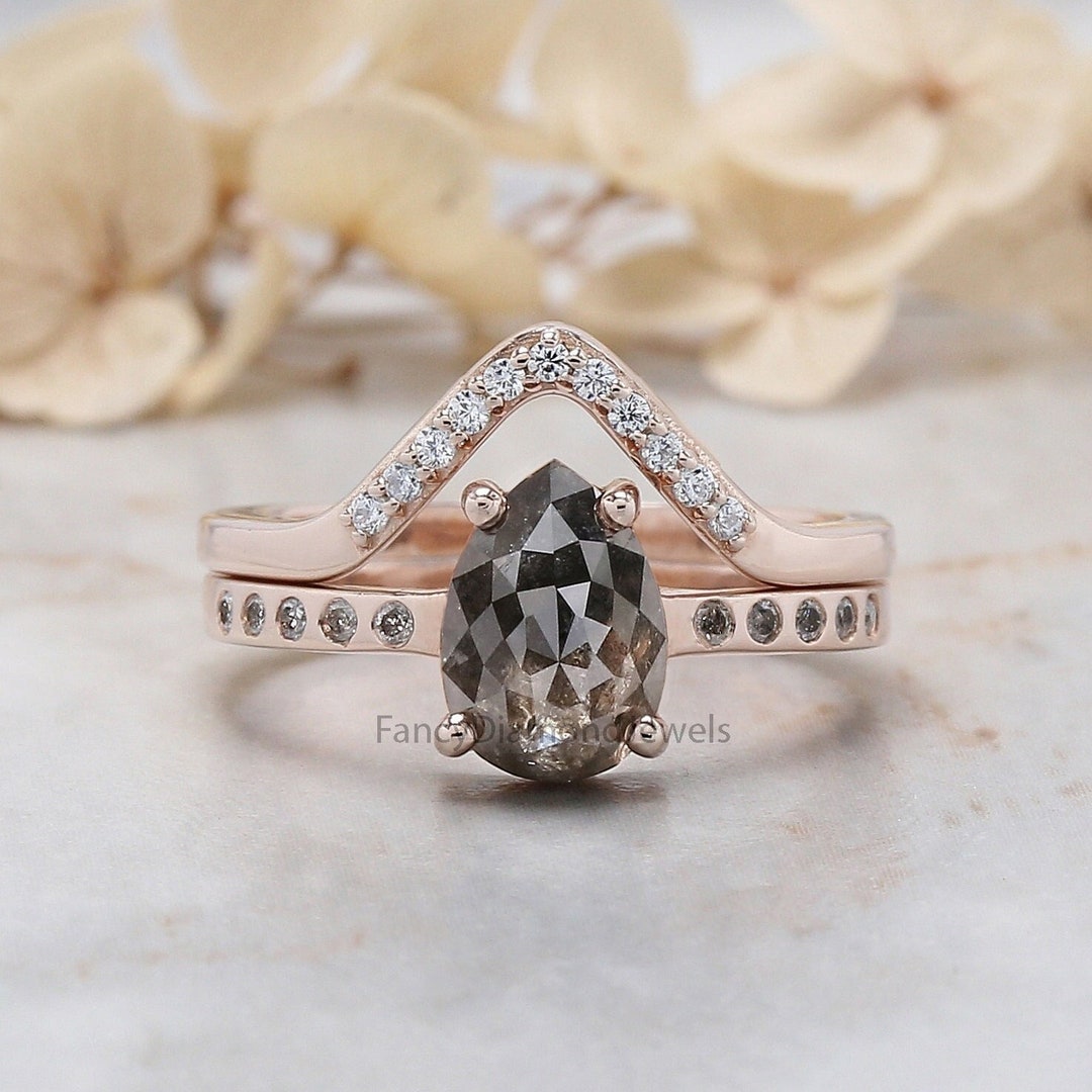 Pear Salt and Pepper Diamond Ring Salt and Pepper Pear Etsy