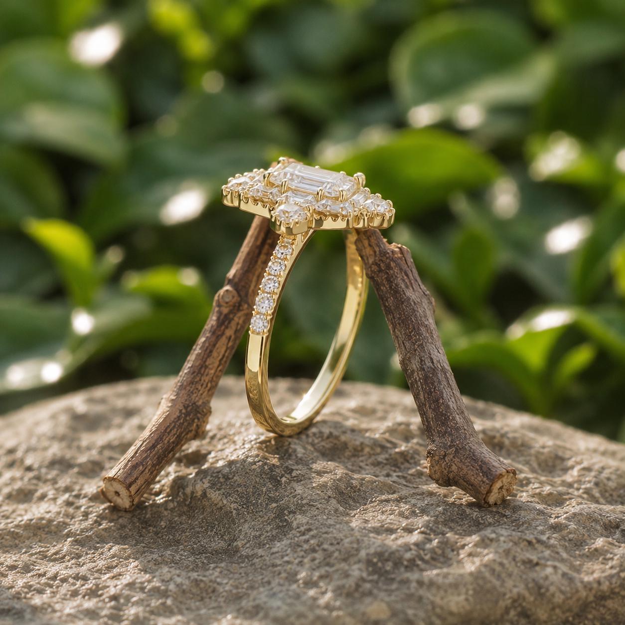 Art Deco Engagement Ring 1CT Emerald Cut Moissanite Vintage