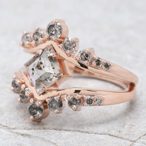 1.34 Ct Natural Kite Shape Salt And Pepper Diamond Ring 8.60 MM Kite Cut Diamond Ring 14K Solid Rose Gold Silver Engagement Ring QN195 画像 2