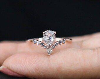 ペアシェイプカット ソルト＆ペッパー ダイヤモンドリング 0.83