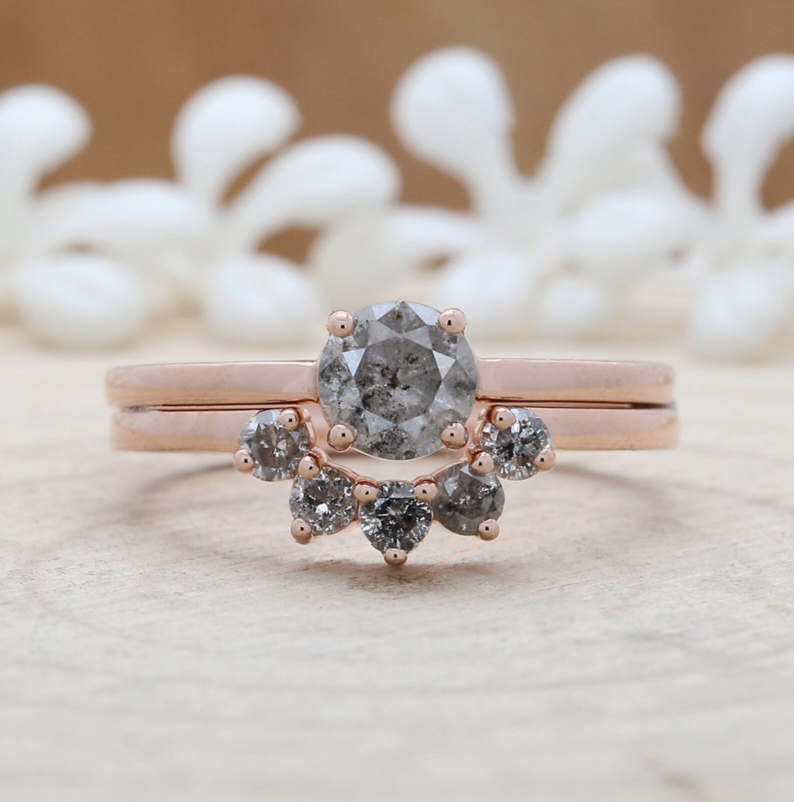 0.76 CT Salt And Pepper Ring Engagement Ring Round Brilliant Etsy