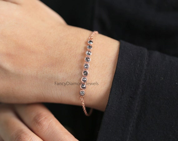 Round Rose Cut Salt and Pepper Diamond Bracelet Engagement Wedding Gift Bracelet 14K Solid Rose White Yellow Gold Bracelet 1.13 CT KD1095 Etsy
