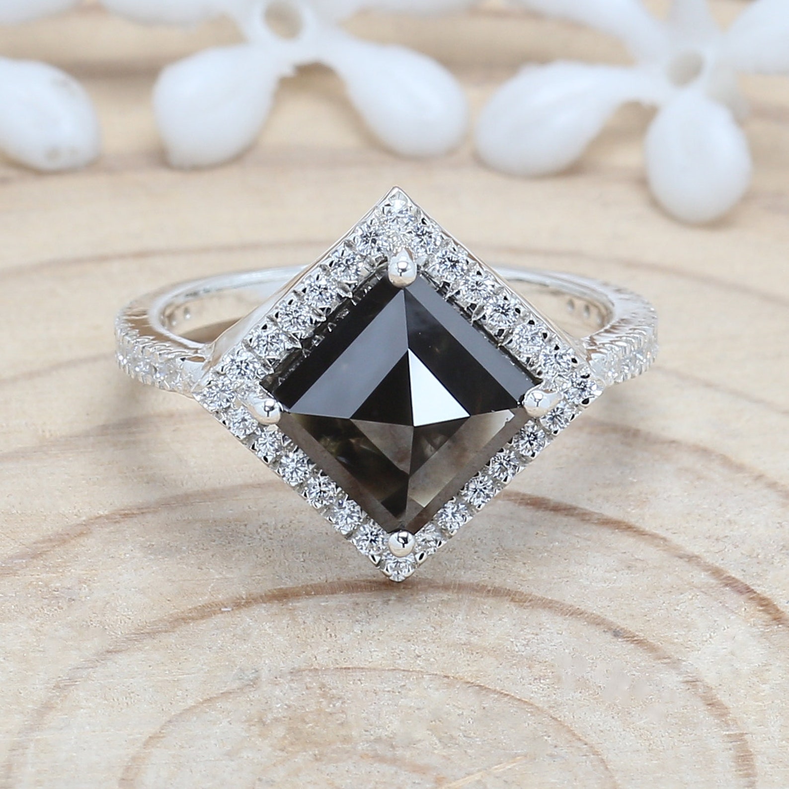 3.28 CT Black Diamond Ring Kite Cut Diamond Ring Engagement Etsy