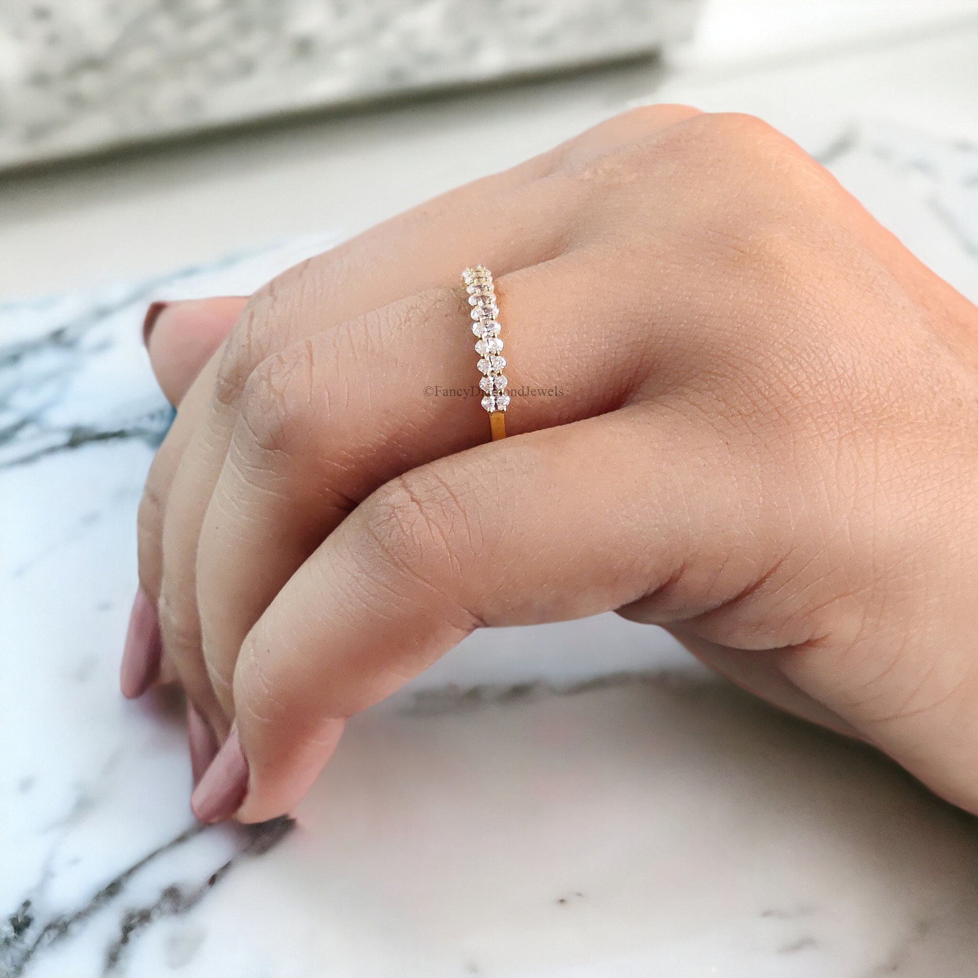 Oval Cut Moissanite Wedding Band Women Yellow Gold Unique Half Eternity ...