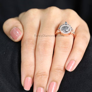 Round salt and pepper Diamond Ring, Salt and pepper Round Diamond Engagement Ring, Round Diamond Ring, Round Ring, Bridal Ring Set KDL9282 image 6