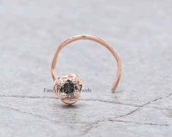 Rose Gold Salt and Pepper Diamond Nose Pin, Unique Round Galaxy Diamond Nose Screw, Minimalist Alternative Nose Ring, Body Jewelry KD1029