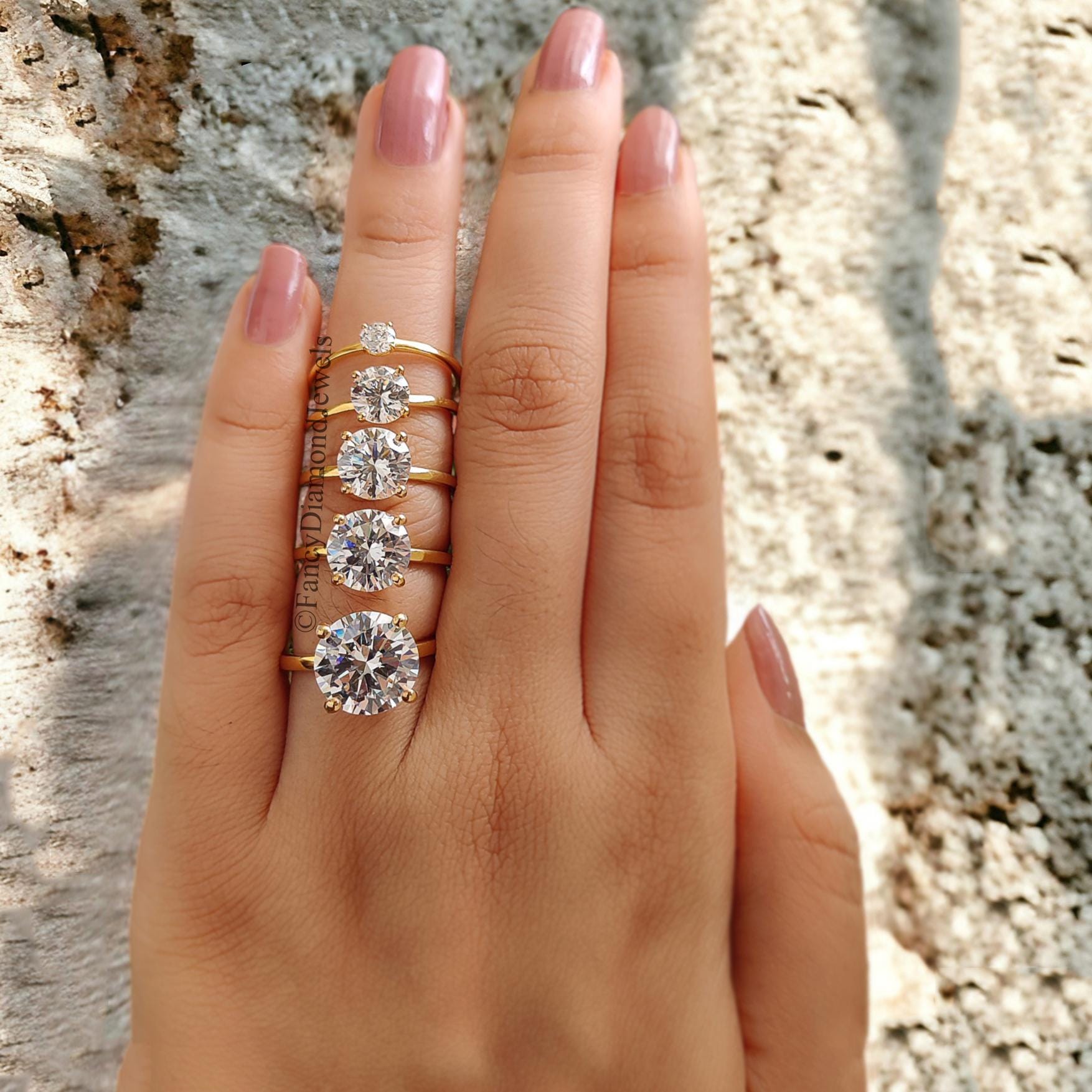 Round Diamond engagement ring 11mm 9mm 8mm 6.5mm 4mm stone ring Solitaire Silver Promise ring Diamond ring Simulant ring Gift for her FD164