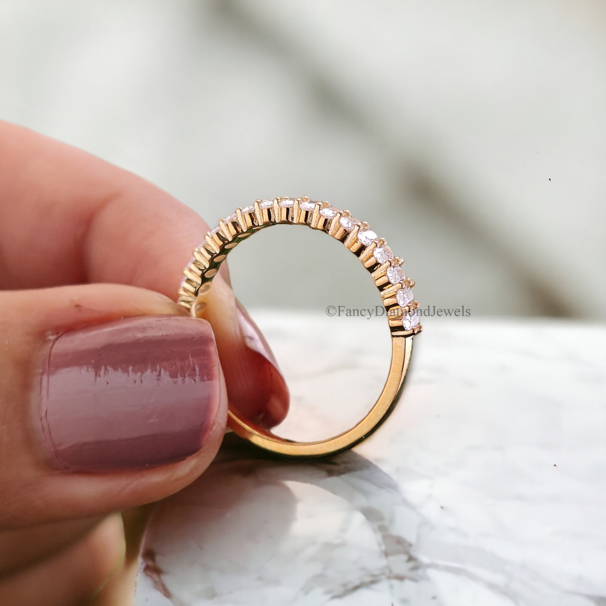 Oval Cut Moissanite Wedding Band Women Yellow Gold Unique Half Eternity ...