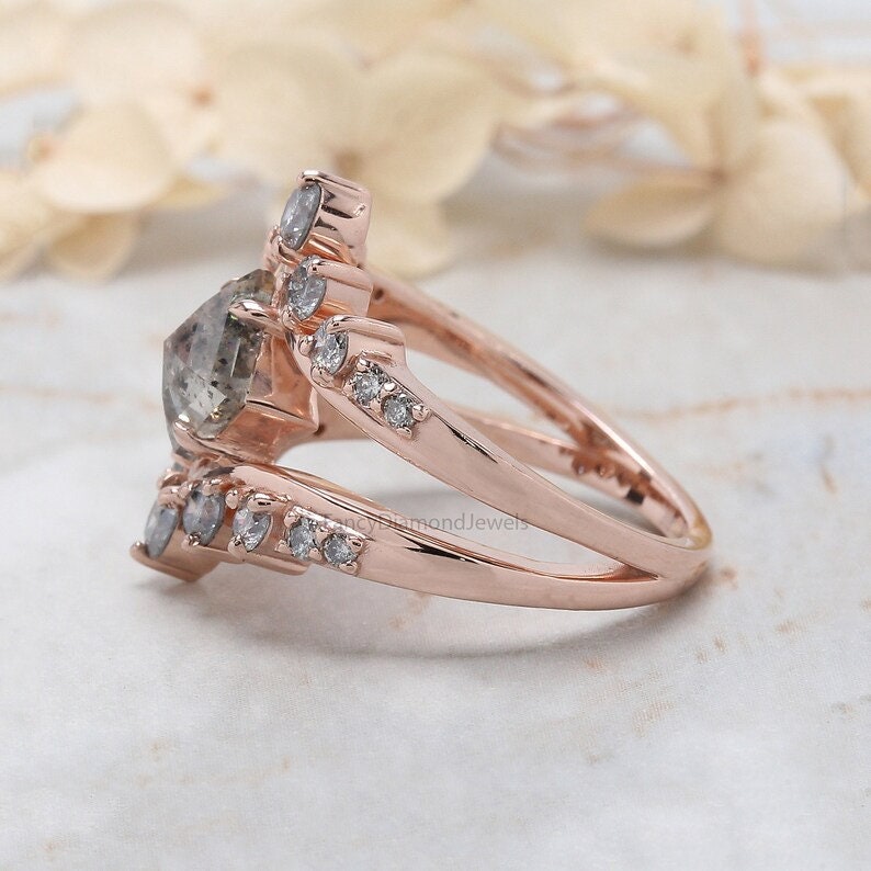 1.34 Ct Natural Kite Shape Salt And Pepper Diamond Ring 8.60 MM Kite Cut Diamond Ring 14K Solid Rose Gold Silver Engagement Ring QN195 image 3