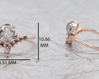 ペアシェイプカット ソルト＆ペッパー ダイヤモンドリング 0.83