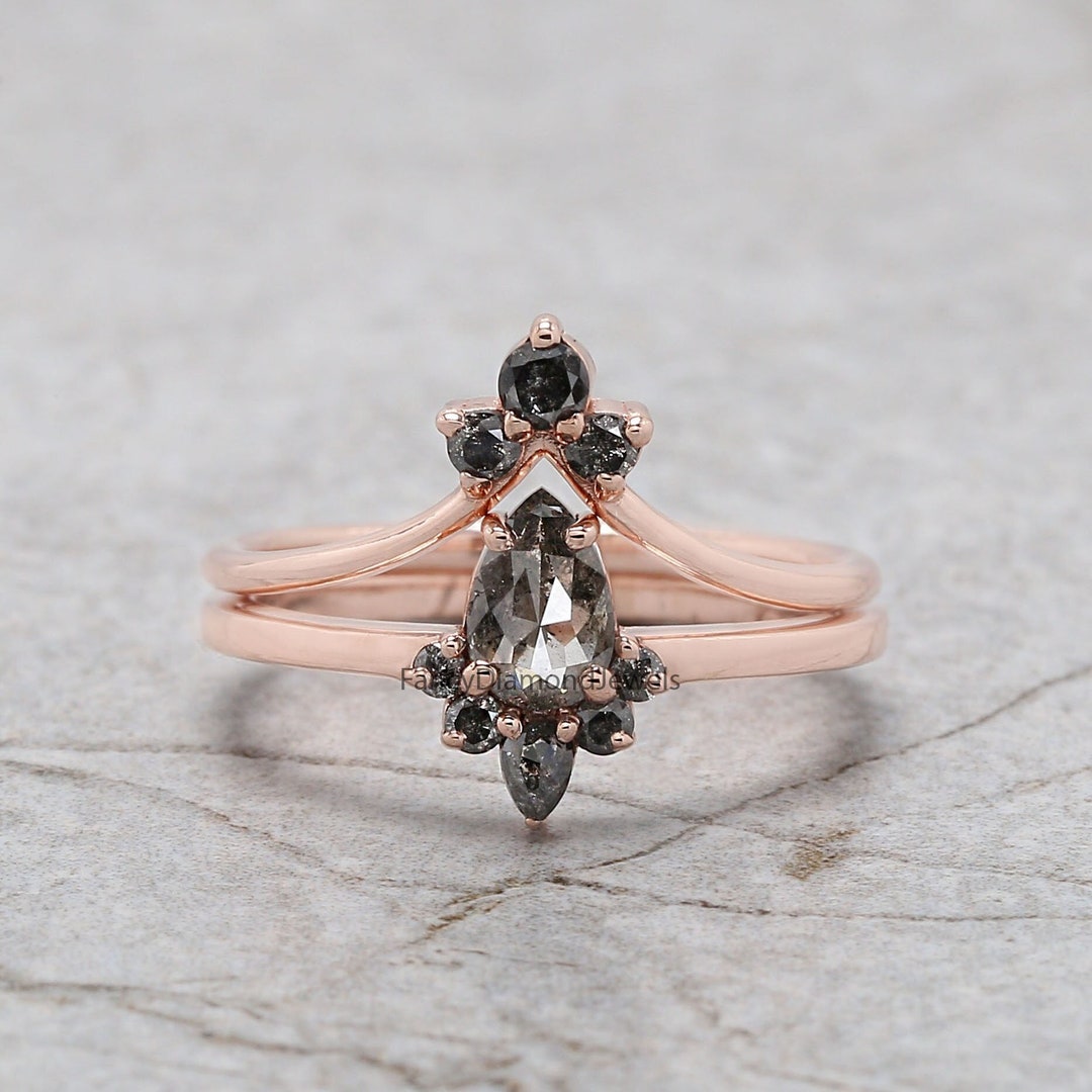 Pear Salt and Pepper Diamond Ring Salt and Pepper Pear Etsy