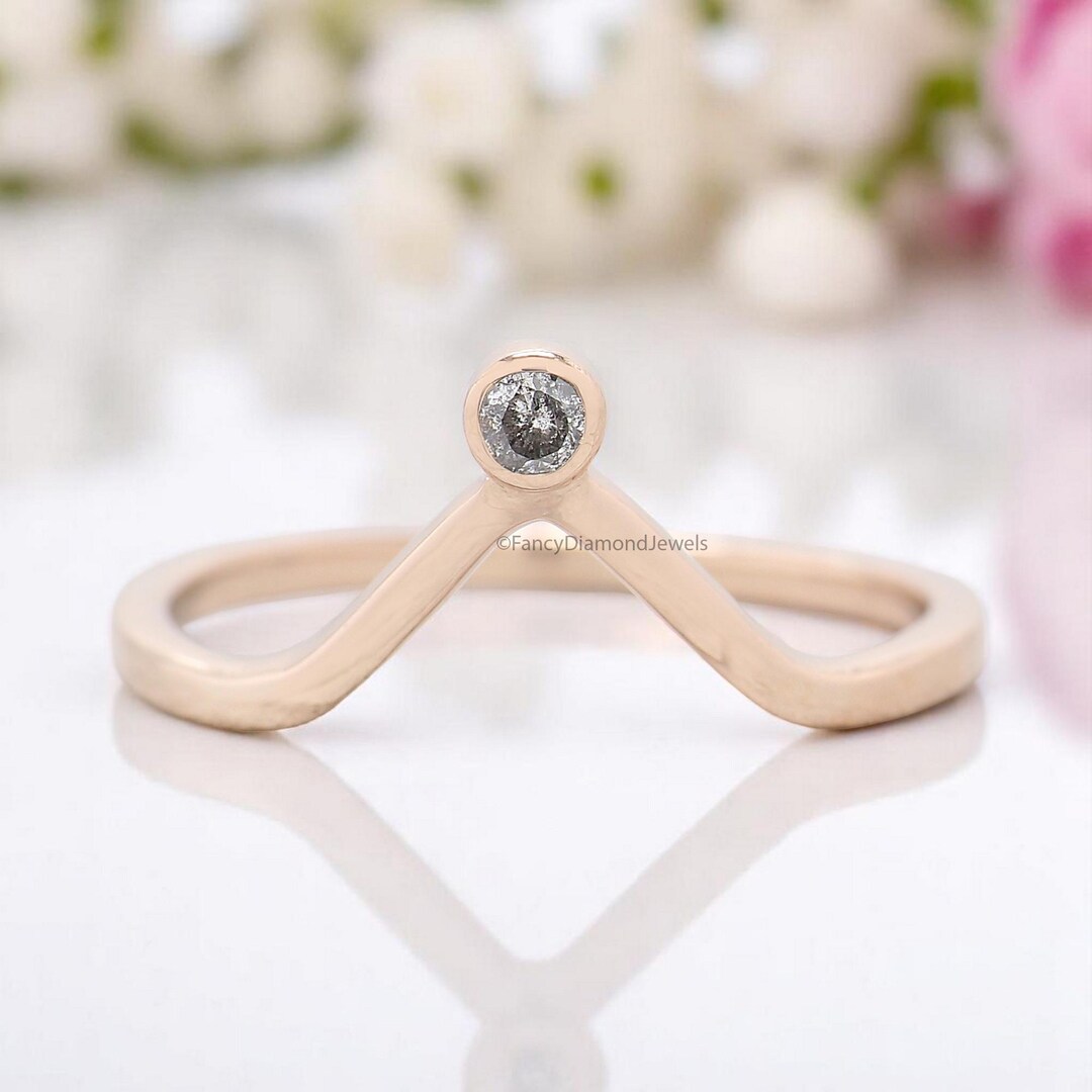 Salt and Pepper Round Diamond Horizon Crown Stacking Band Silver