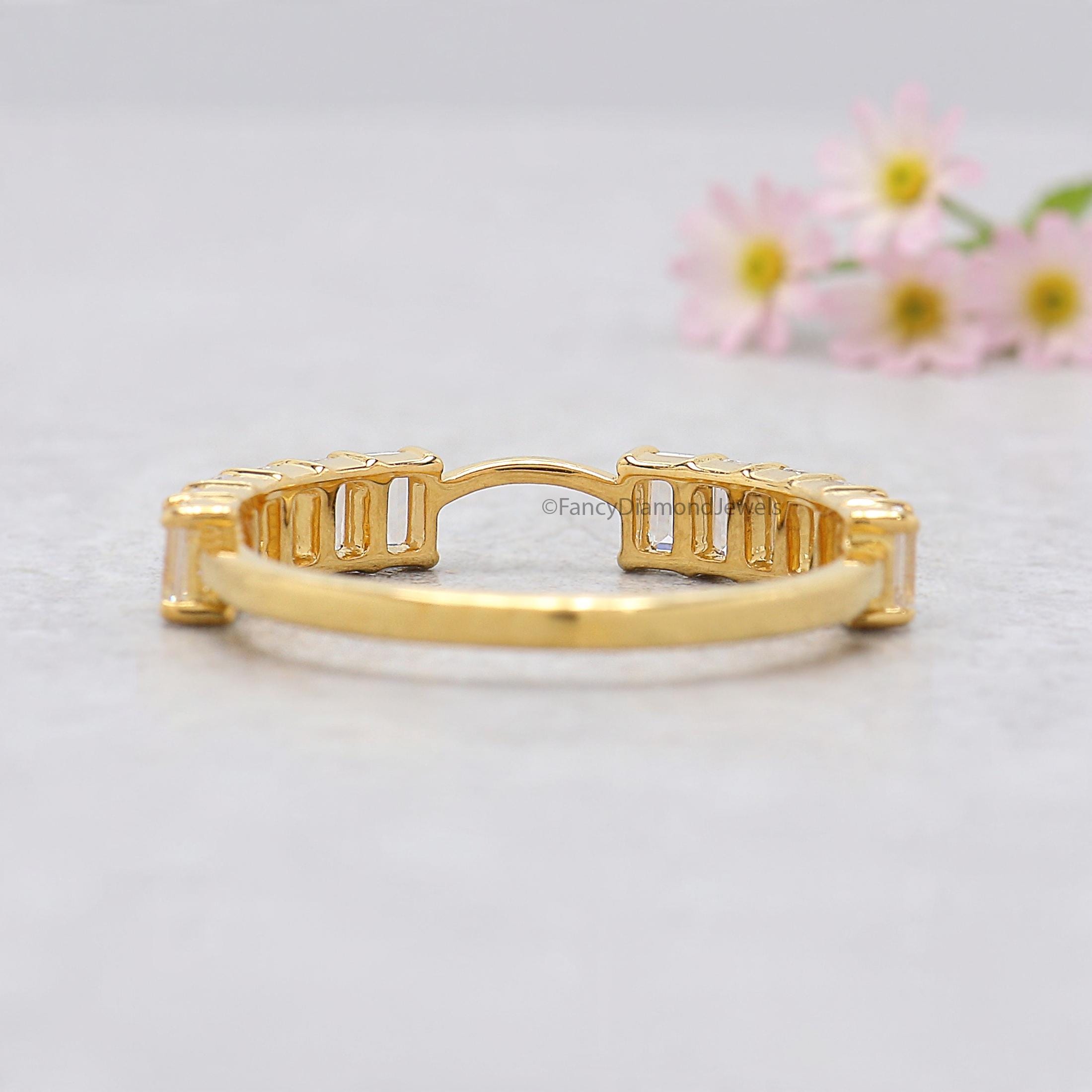 Emerald Cut Wedding Band Yellow Gold Unique Half Eternity Anniversary ...