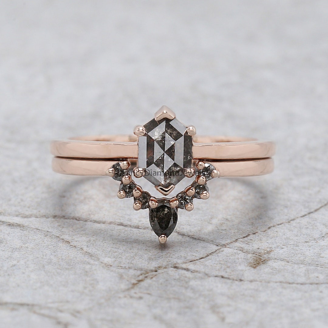 Hexagon Salt and Pepper Diamond Ring Salt and Pepper Hexagon Etsy