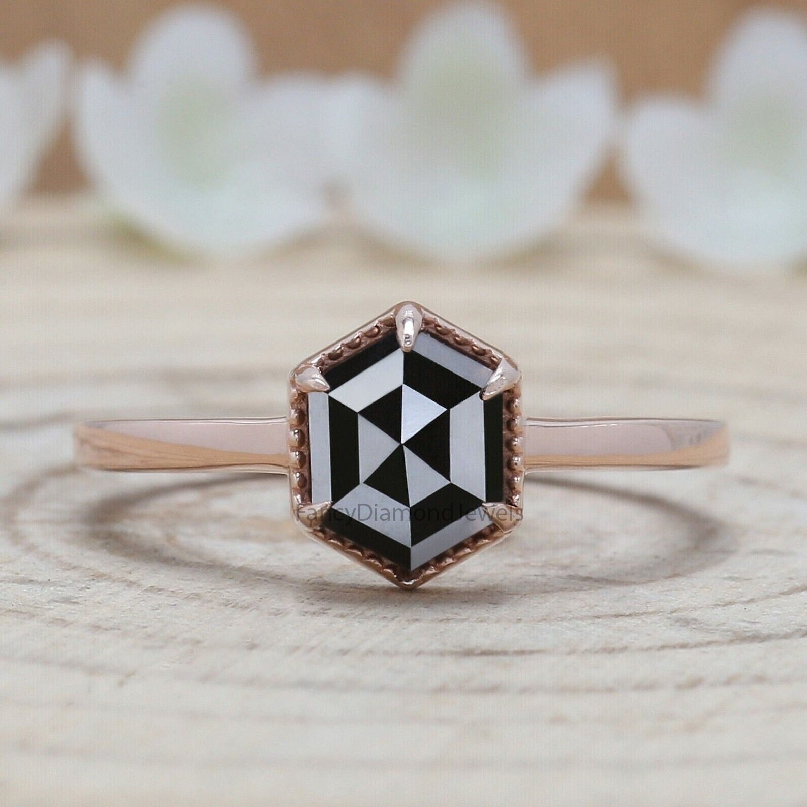 Hexagon Diamond Ring Hexagon Engagement Ring Black Color Hexagon