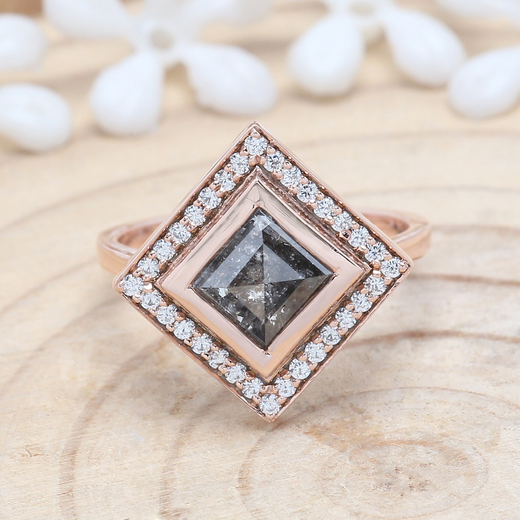 1.49 CT Salt And Pepper Diamond Ring Kite Diamond Ring Etsy