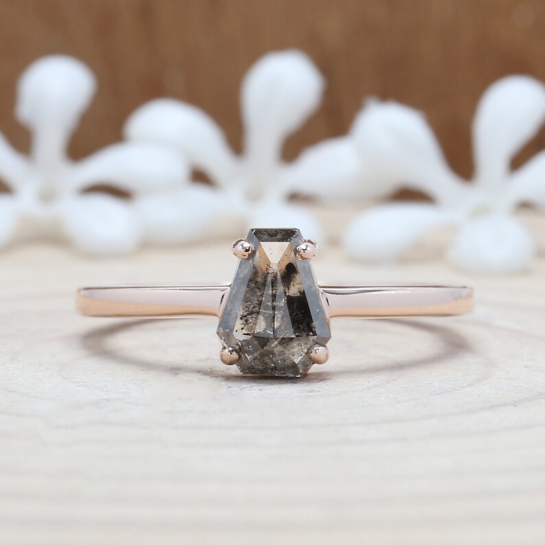 Salt And Pepper Coffin Diamond 14K Solid Rose White Yellow Etsy