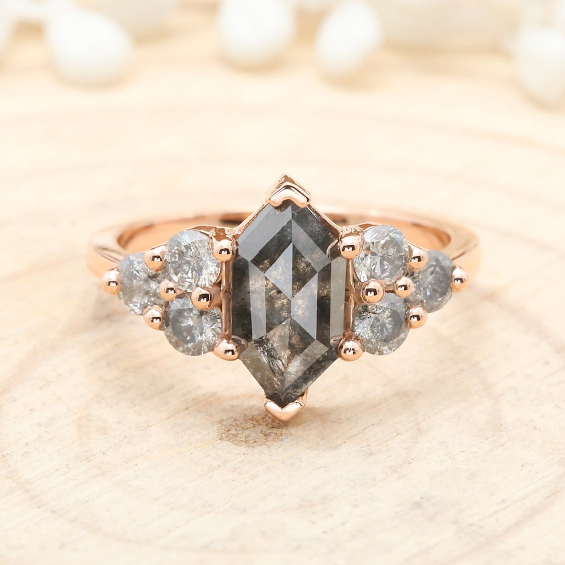 1.72 CT Salt And Pepper Diamond Ring Hexagon Diamond Ring Etsy