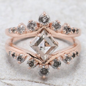 1.34 Ct Natural Kite Shape Salt And Pepper Diamond Ring 8.60 MM Kite Cut Diamond Ring 14K Solid Rose Gold Silver Engagement Ring QN195 image 5