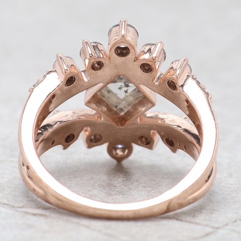 1.34 Ct Natural Kite Shape Salt And Pepper Diamond Ring 8.60 MM Kite Cut Diamond Ring 14K Solid Rose Gold Silver Engagement Ring QN195 zdjęcie 4