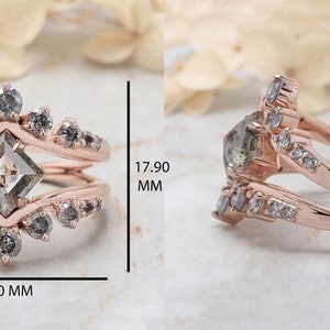 1.34 Ct Natural Kite Shape Salt And Pepper Diamond Ring 8.60 MM Kite Cut Diamond Ring 14K Solid Rose Gold Silver Engagement Ring QN195 image 8
