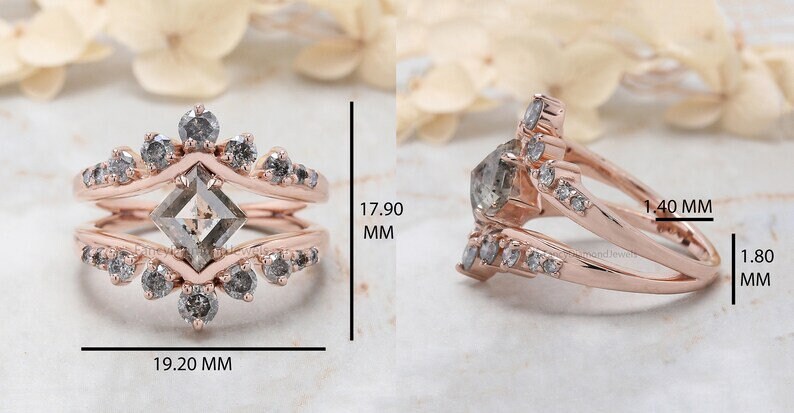 1.34 Ct Natural Kite Shape Salt And Pepper Diamond Ring 8.60 MM Kite Cut Diamond Ring 14K Solid Rose Gold Silver Engagement Ring QN195 image 8