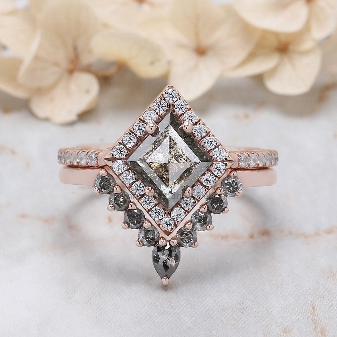 Kite Salt and Pepper Diamond Ring, Salt and Pepper Kite Diamond