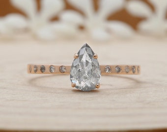 Salz und Pfeffer Birne Diamant 14K Solid Gold Ring Verlobung Hochzeit Geschenk Ring KDN8760