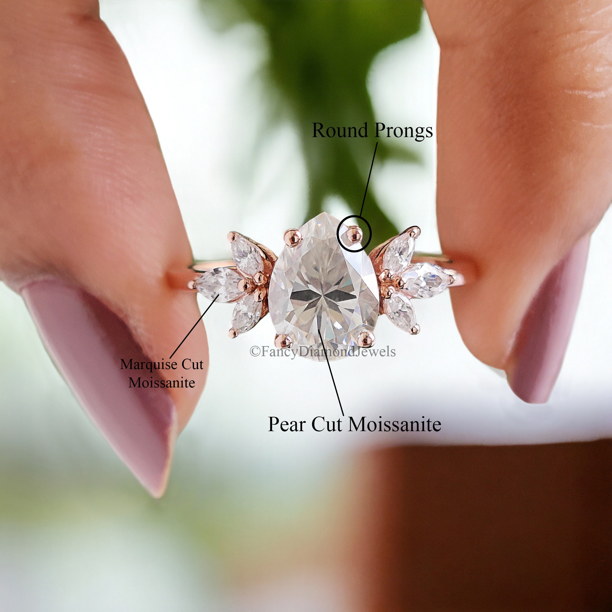 Pear Shaped Moissanite Engagement Ring Vintage Unique Marquise Cut ...