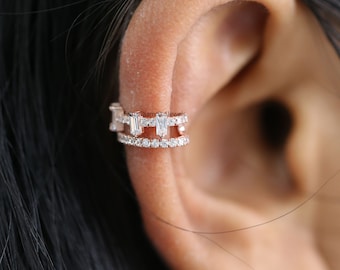 Ear Cuff Earrings, Ear Wraps, Earring Cuffs, Natural Diamond Ear Cuff, No Piercing Ear Cuff, 14K Gold Diamond Ear Cuff, Gold Ear Wrap KD1085