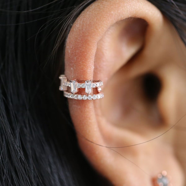 Pendientes tipo ear cuff, Ear Wraps, Ear cuffs, Ear cuff de diamante natural, Ear cuff sin perforación, Ear cuff de diamante de oro de 14 quilates, Ear Wrap de oro KD1085