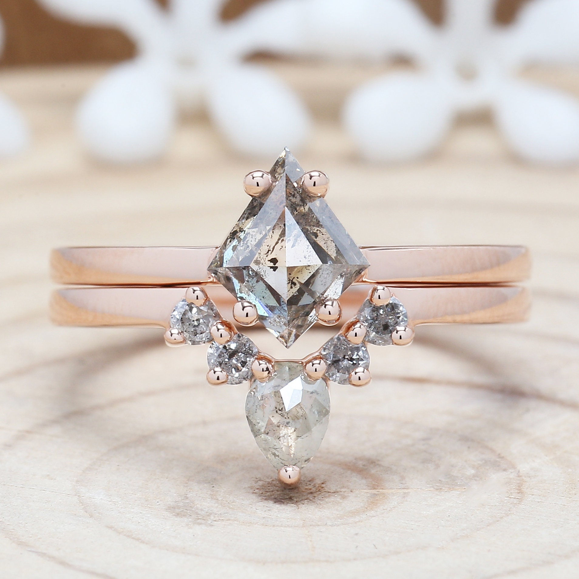 0.95 CT Salt And Pepper Diamond Ring Kite Diamond Ring Etsy