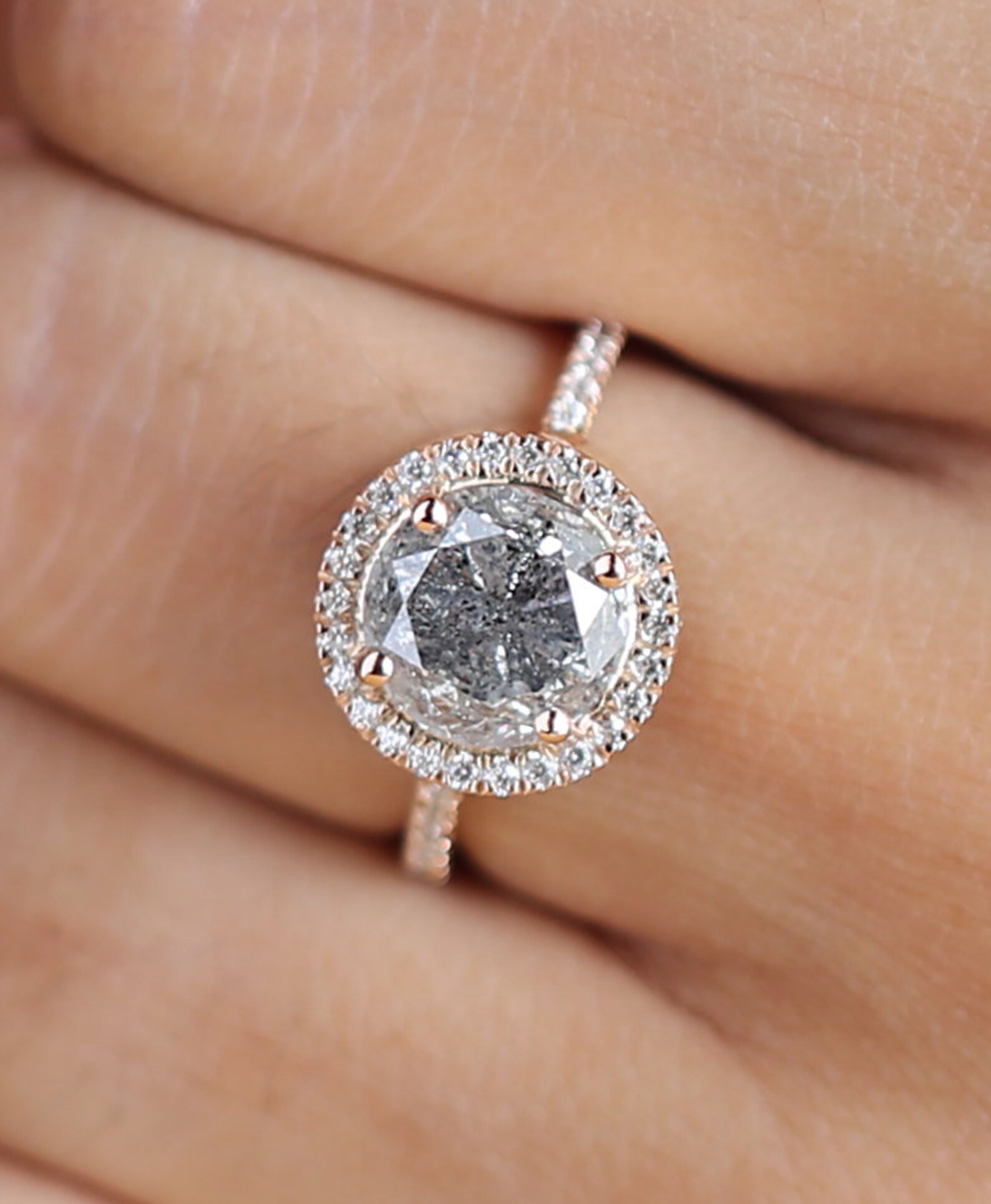 3.38 Ct Salt And Pepper Ring Engagement Ring Round Brilliant Etsy