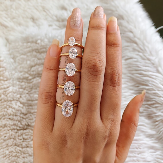 Oval Diamond engagement ring 12mm 10mm 9mm 8mm stone ring Silver Promise  ring Diamond ring Simulant ring Solitaire ring Gift for her FD162