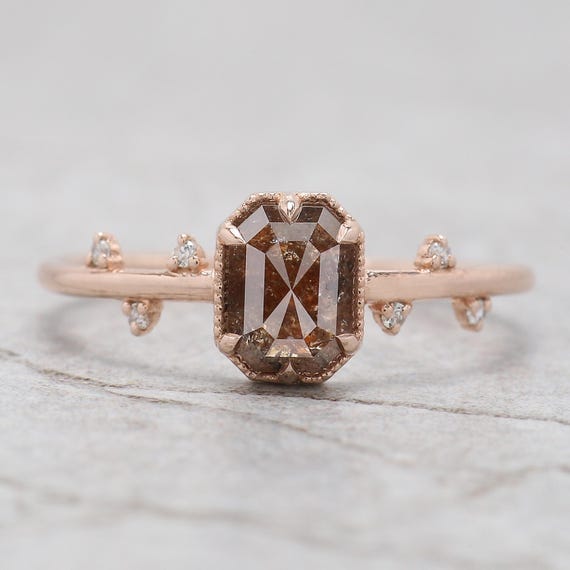 Emerald Cut Brown Color Diamond Ring Ct MM Emerald Shape