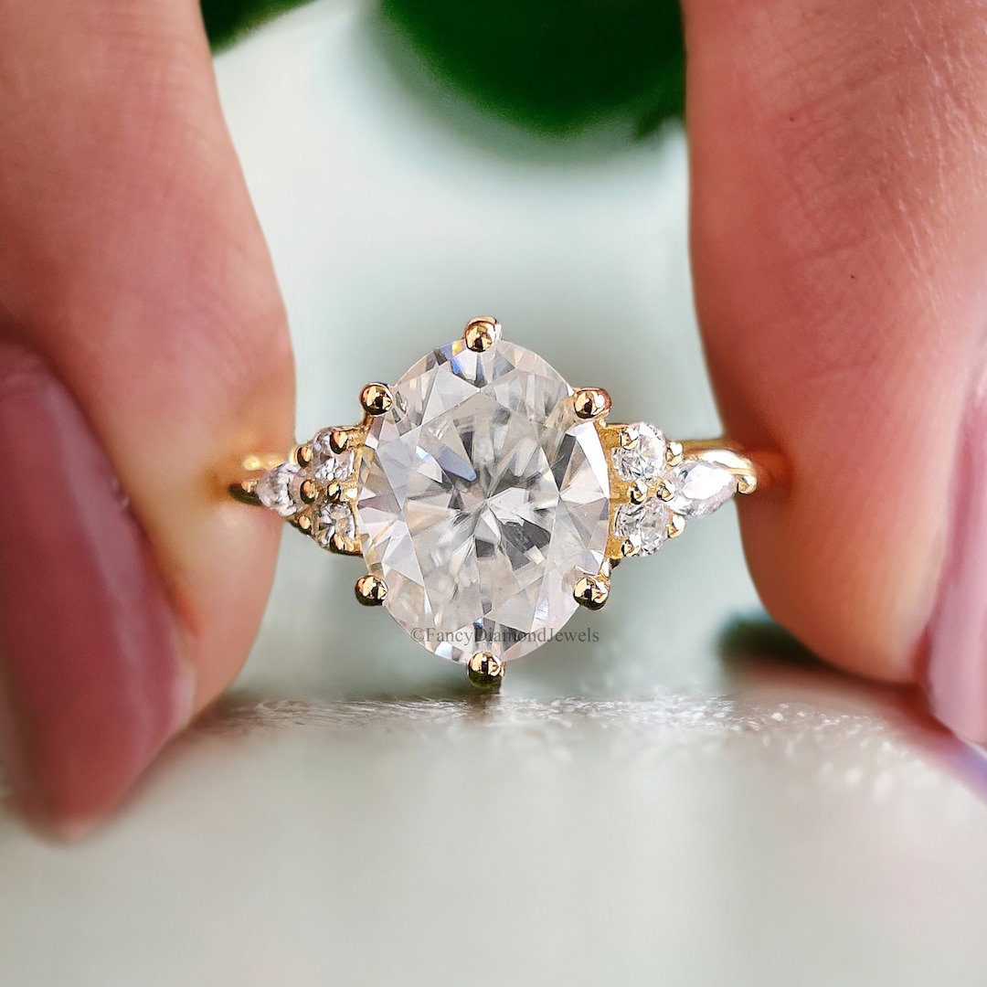 Oval Moissanite Engagement Ring 14K Gold Engagement Ring Vintage ...