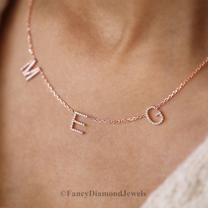 Diamond initial Necklace, Initial Pave Necklace, Christmas Gift, Personalized Custom Name Letter, Wife Gifts, Gifts For Mom, Minimalist A02