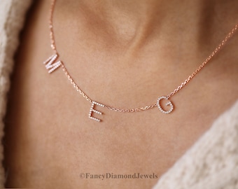 Diamond initial Necklace, Initial Pave Necklace, Christmas Gift, Personalized Custom Name Letter, Wife Gifts, Gifts For Mom, Minimalist A02