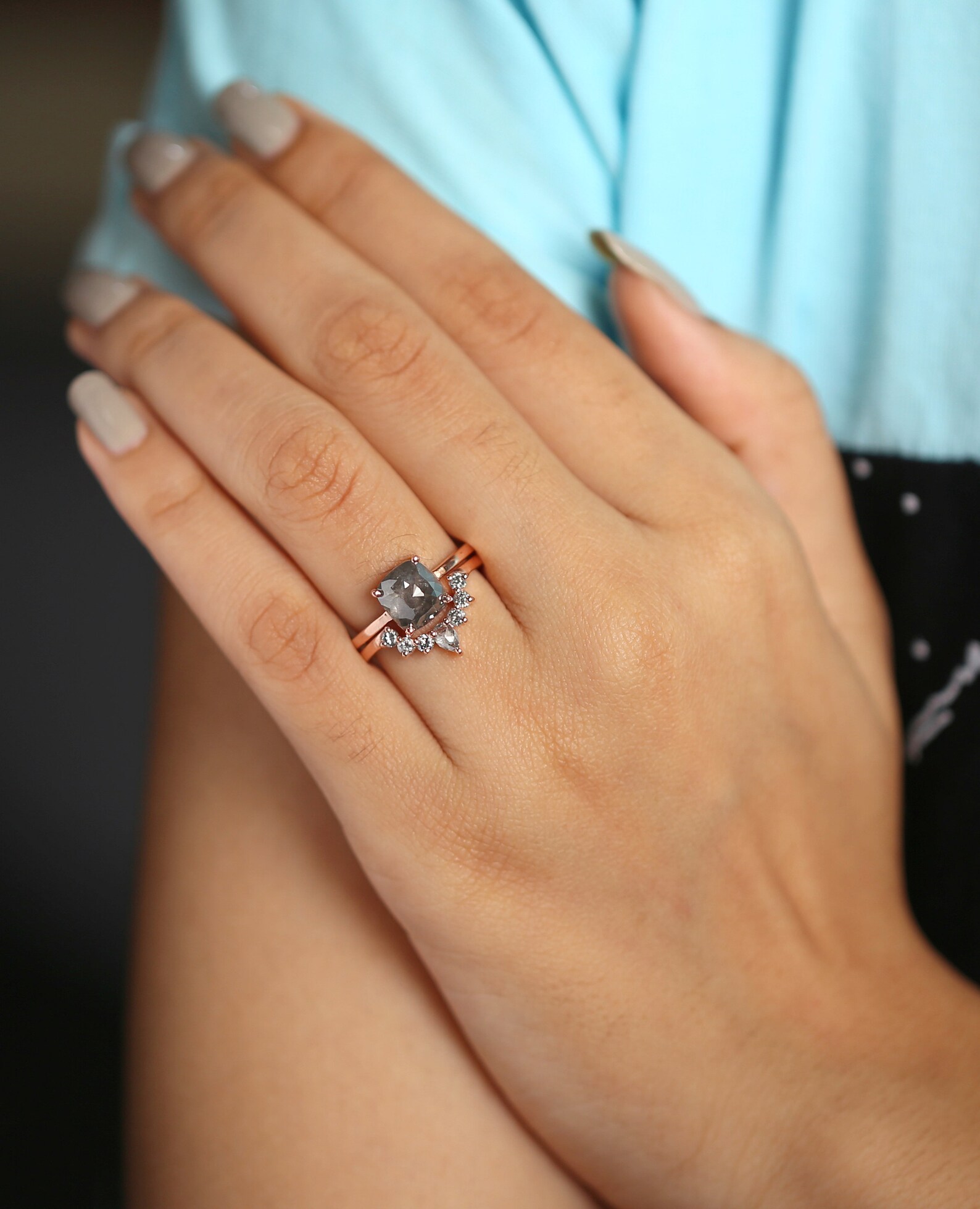 3.00 CT Salt And Pepper Ring Cushion Diamond Ring Engagement Etsy